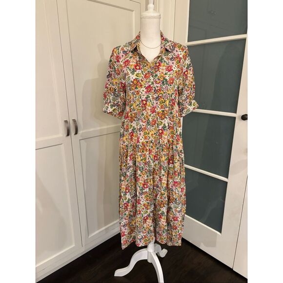 Natural Life Women's Multicolor Floral Collared Pleated Button Front Dress Small - Picture 1 of 9